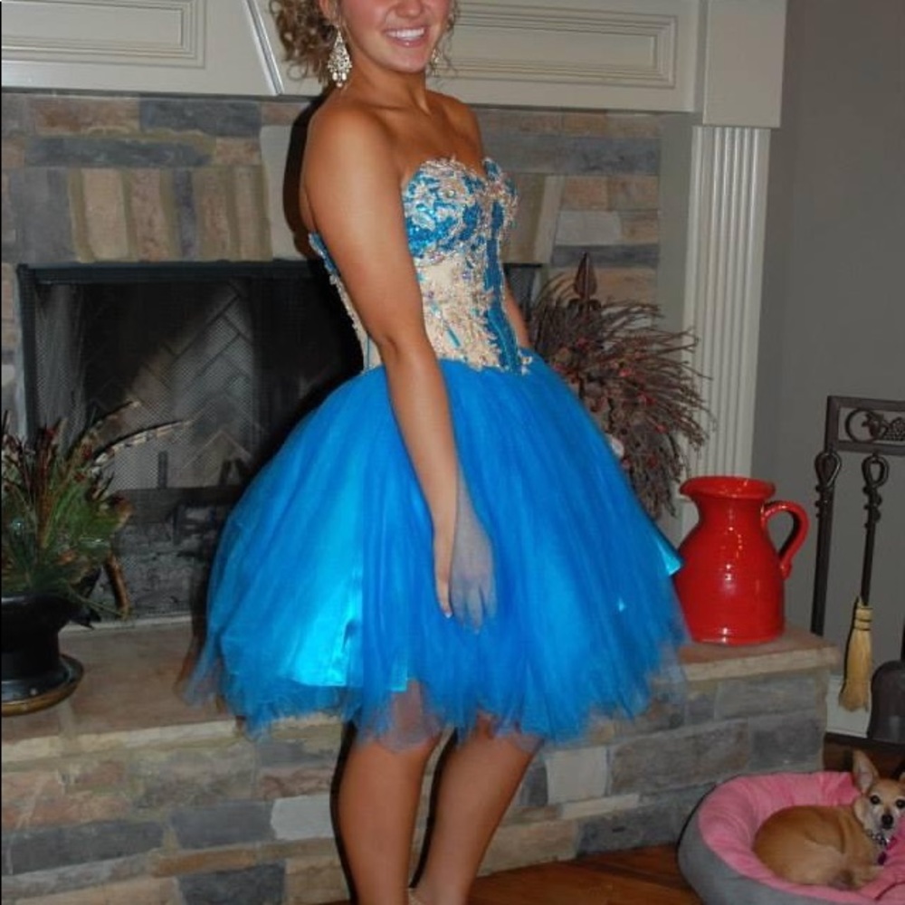 Vienna Prom, blue and gold, homecoming dress.
